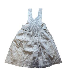 Girls Beige Jacadi Smocked Linen & Cotton Dress With Bow Tie Back Size 8Y